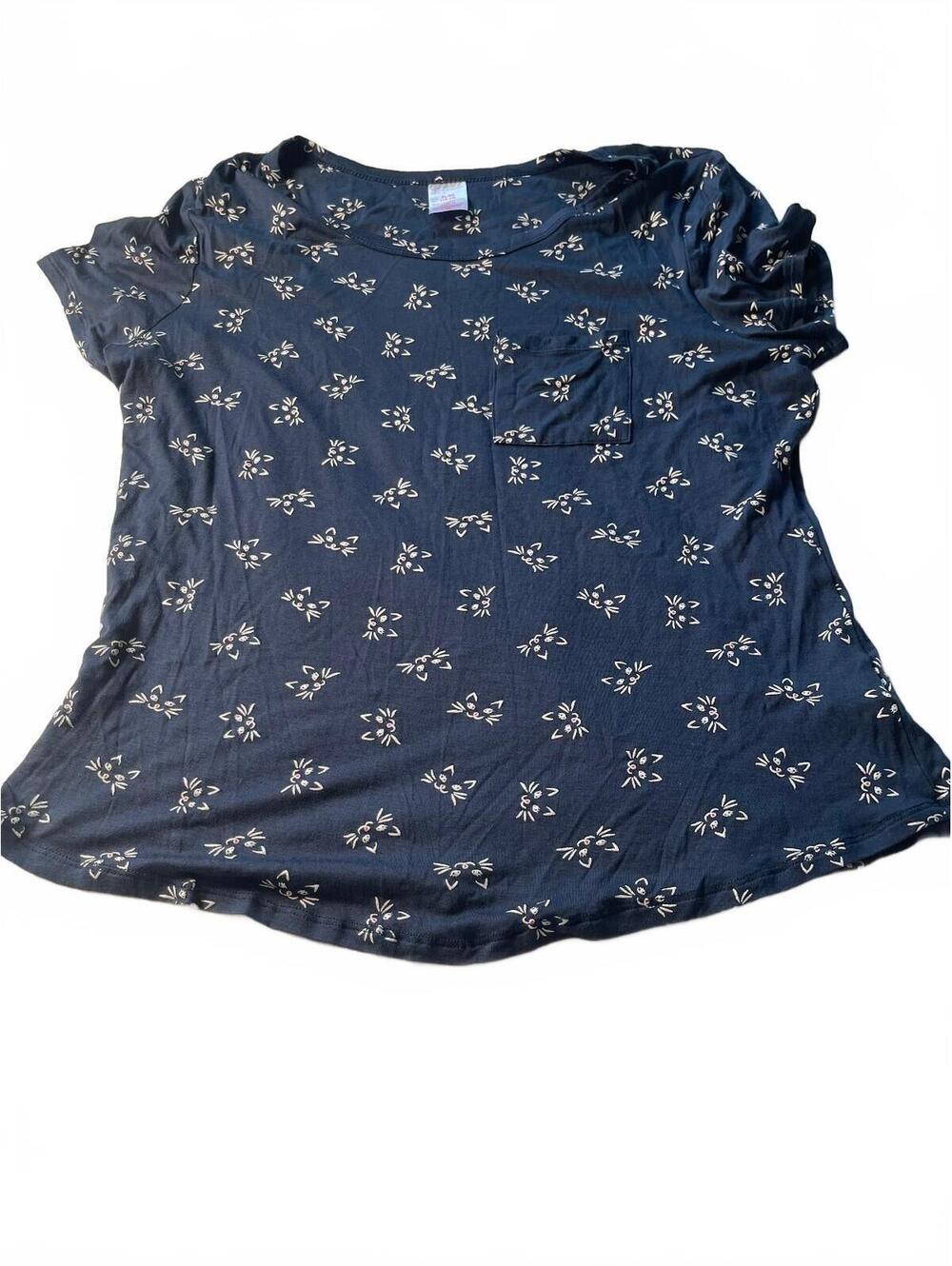 No Boundaries Juniors Navy Blue Cat Print T-Shirt XL (15-17)